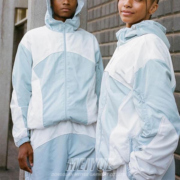 Nueva moda Traje de pista de gran tamaño de nylon 2 piezas juego de trekking reflejo chaqueta de rompevientos con capucha y pantalones cortos conjunto para hombres