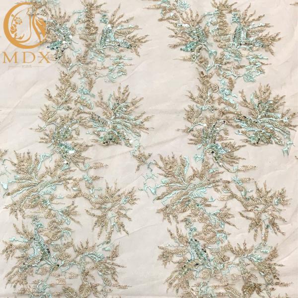 140Cm Width 3D Embroidery Lace Fabric With African Beaded  5 Yards