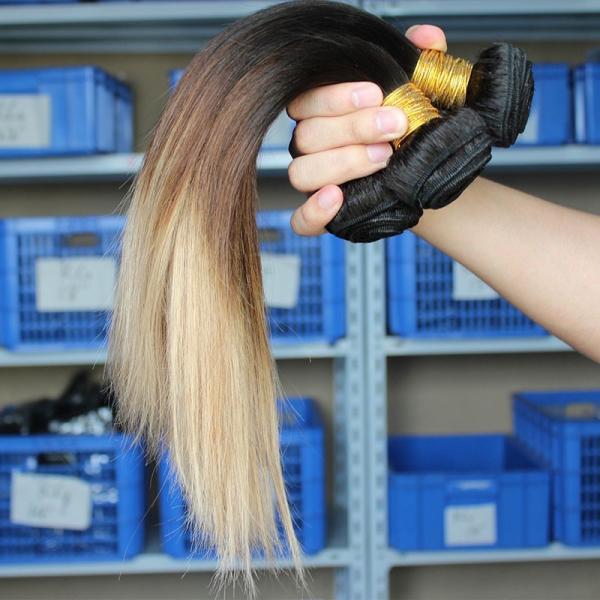 Ombre Brazilian Straight Hair Bundles Three Tone Blonde Ombre Human Hair Weave 1b/4/27