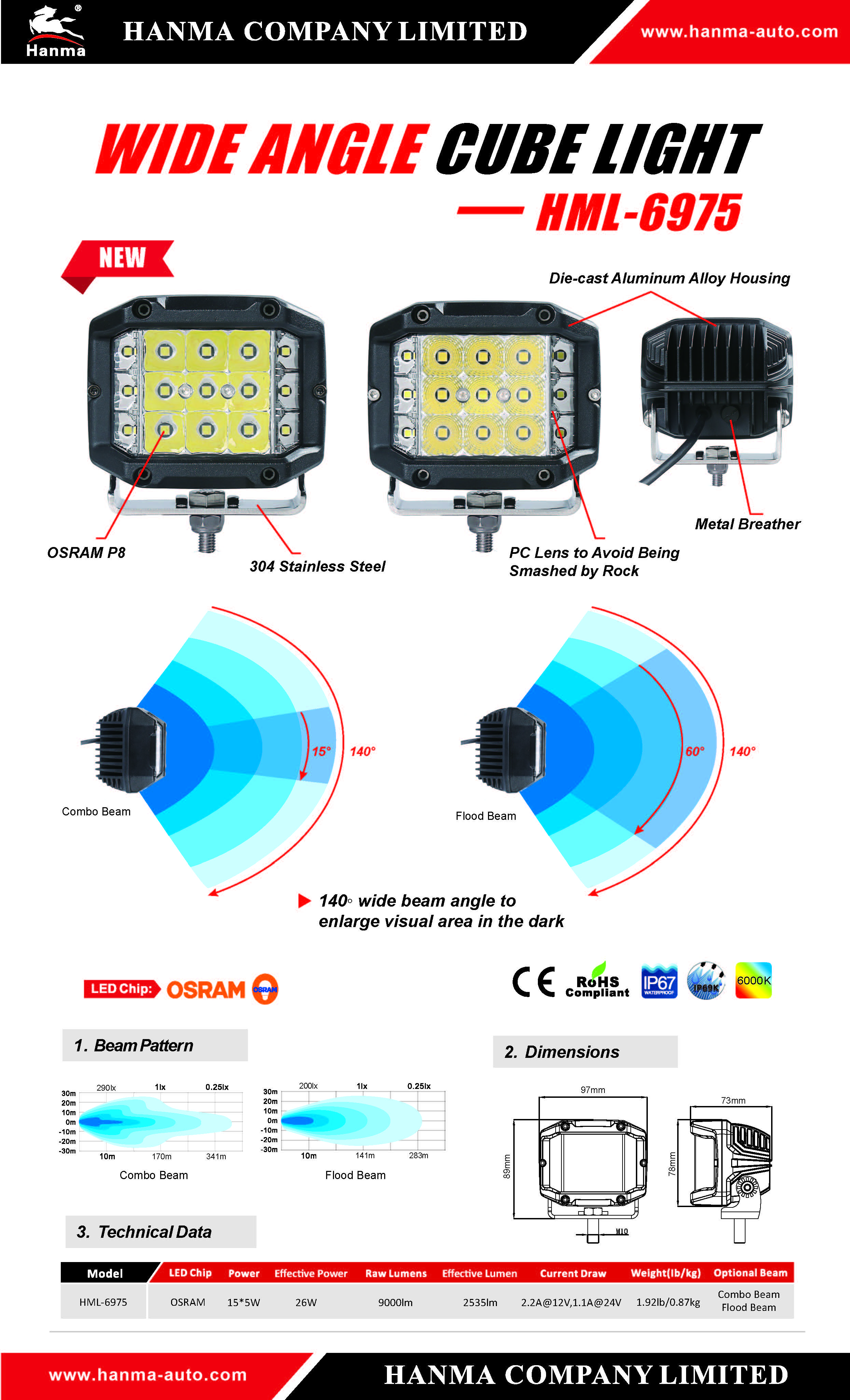 стручки СИД стрелка 75W вспомогательные Osram двойные бортовые для тележек 9000lm