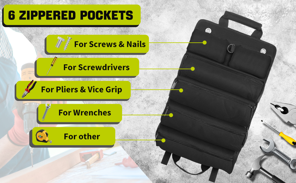 Rolling Tool Bag with 2 Detachable Pouches, Heavy Duty Roll up Tool Bag,Carpenter Tool Bag, Tool Roll Bag,rolling Tool Bag