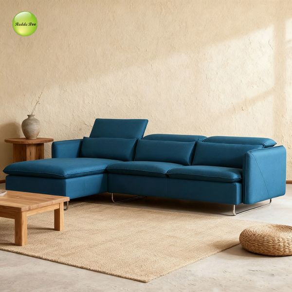 Compact Fabric Plush Sectional Sofas 5 Piece Deep Blue For Living Spaces