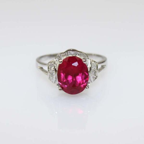 Sterling Silver 8mmx10mm Oval Pink Cubic Zircon 925 Silver Ring (FR081)