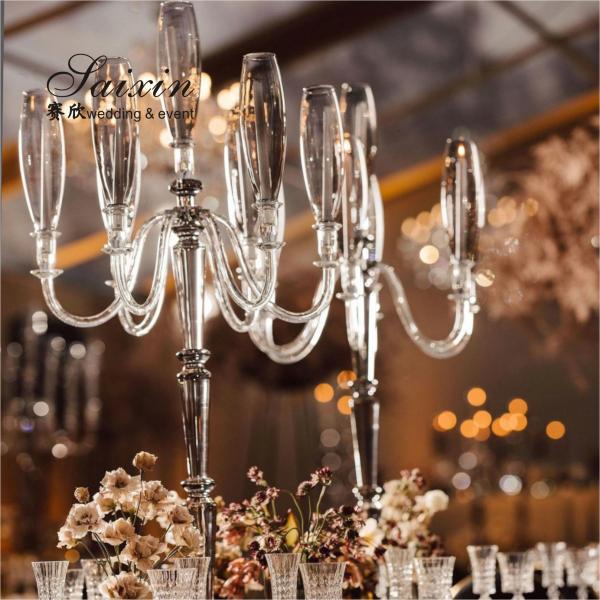 ZT-593B Nuevo gran brillante de 7 brazos candelabro de cristal para la decoración de la mesa de bodas
