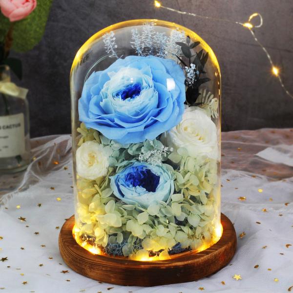 Eternal Preserved Flower Centerpiece Wedding Decor Element Rose Glass Dome