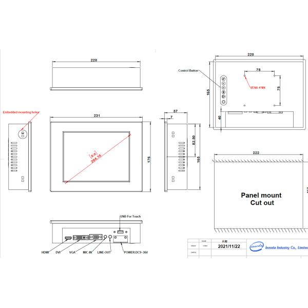 Monitor áspero IP65 18W 350nits Vesa Embedded do tela táctil 24VDC