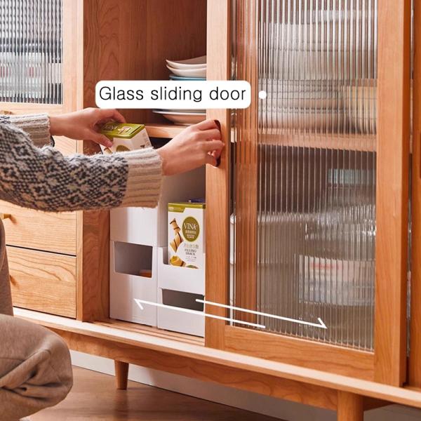 Solid Wood Kitchen Storage Cupboard Wooden Furniture Woven Dishes Cabinet in Pantry
