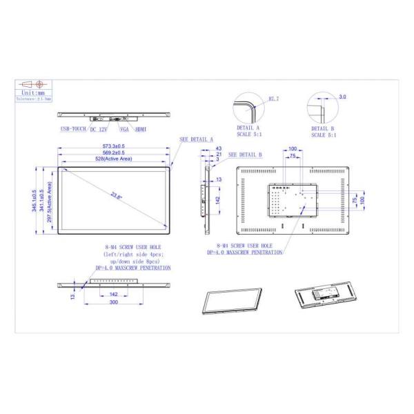 23.8 Inch PCAP Touch Monitor 16:9 Ratio With Full Viewing Angle