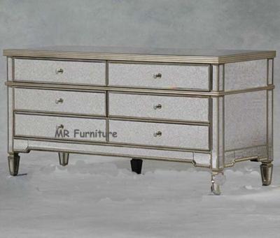 US Style Mirrored Drawer Chest , Gold Trimming Mirrored Glass Chest Of Drawers