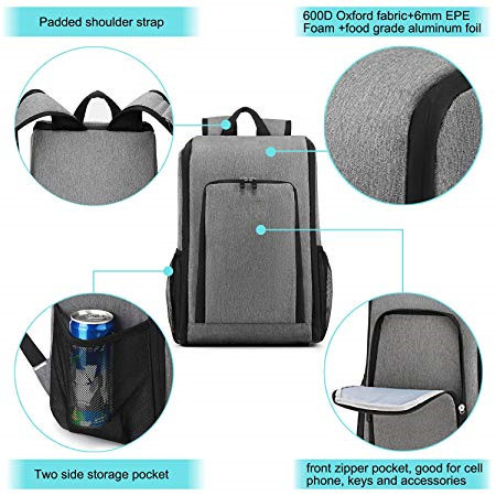 Gray 17 Liter Foldable Insulated Backpack Cooler Bag For Picnic Waterproof