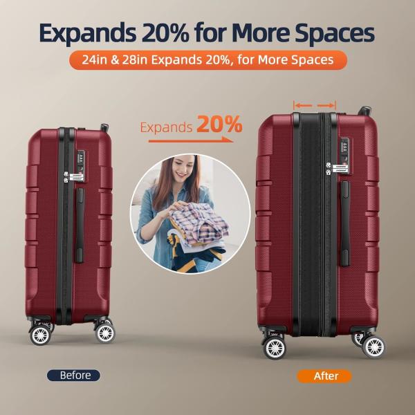 Luggage Sets Expandable PC+ABS Durable Suitcase Double Wheels TSA Lock 3pcs Red Wine