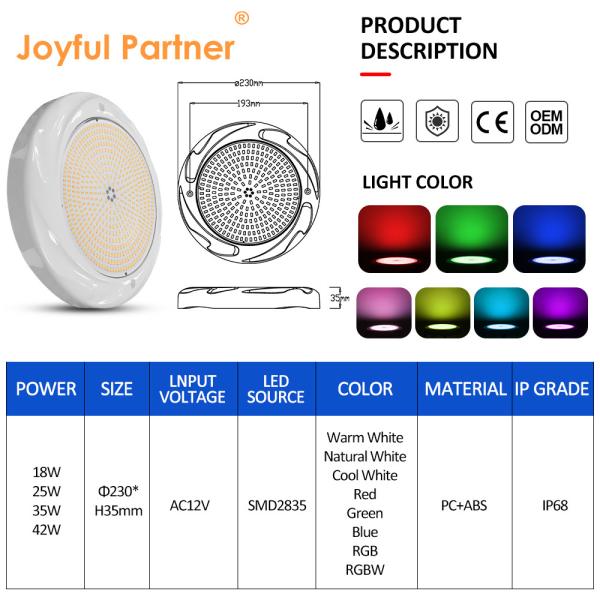 35W LED Swimming Pool Lighting 230*35mm ABS Material AC12V RGB RGBW For Concrete Pool SPA
