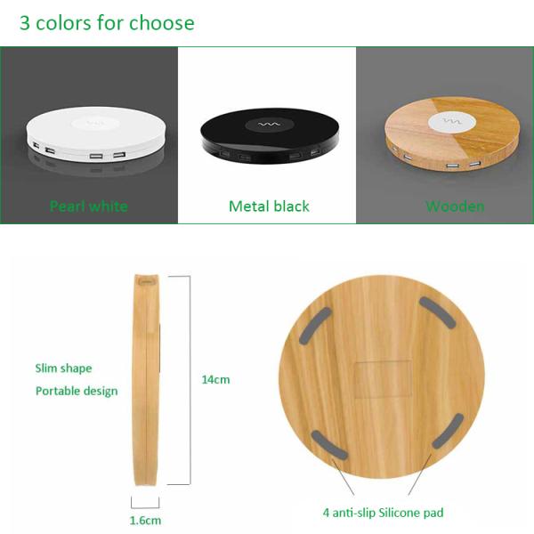 Qi Certified Super Fast Charging Mobile Phone Wireless Charger with Multi USB Ports