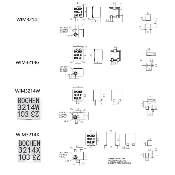 3214 Серия 0,25 Вт 5 Поворачивание 4 мМ многораздельный Potentiometer Cermet Trimmer