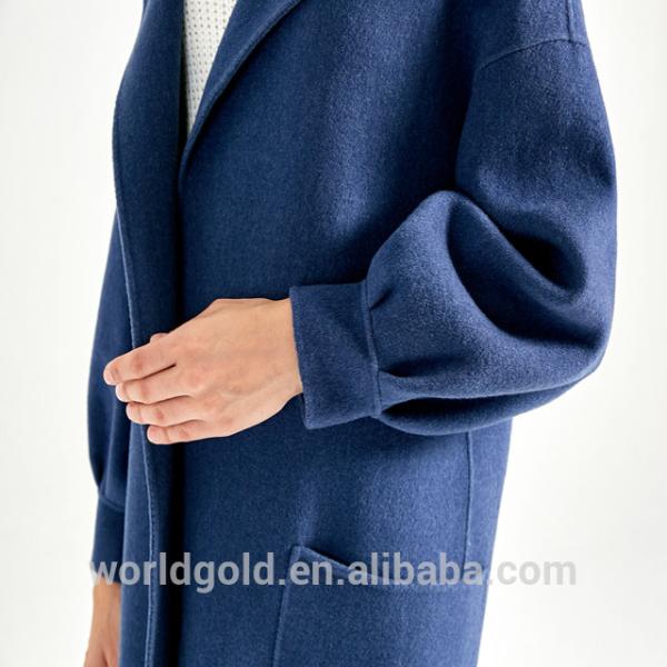 Blue Women'S Casual Winter Coats With Hood , Long Woolen Jacket For Ladies