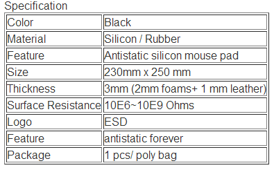 China Factory ESD Grounding Pad Black Technology Earthed Conductive Mat 25*23cm Earthing Mouse Pad With 4.5meters Grounding Cord