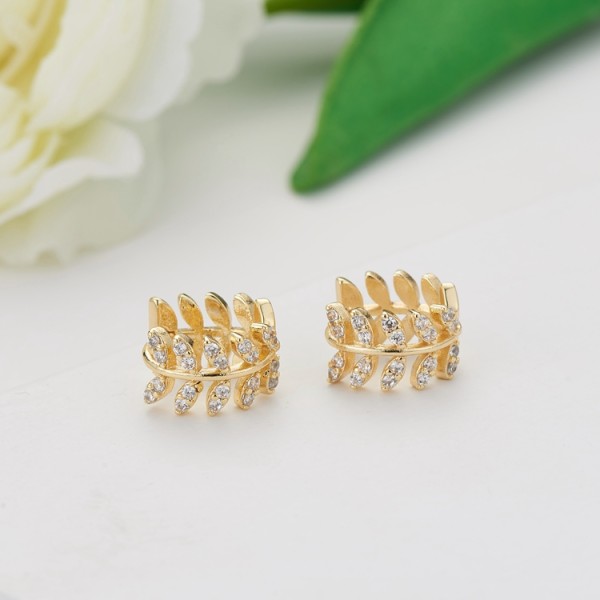 New Design Leaf Shape 14K Gold Plated Micro Pave Zircon Hoop Earrings