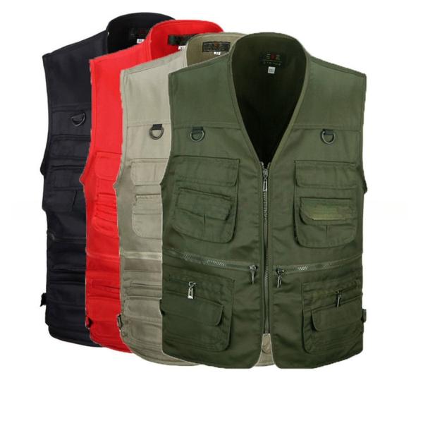 100% Cotton Army Green Work Utility Vest Customized 8 Pockets Plus Size Men's Vests