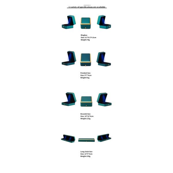 Light Green LED Plastic Velvet Jewelry Box for Custom in Square Luxury Elegant Style