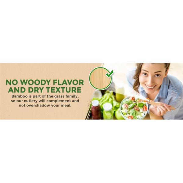 Disposable Outdoor Bamboo Utensils, 100% Bamboo Cutlery Wooden Cutlery  Eco-Friendly Compostable Cutlery