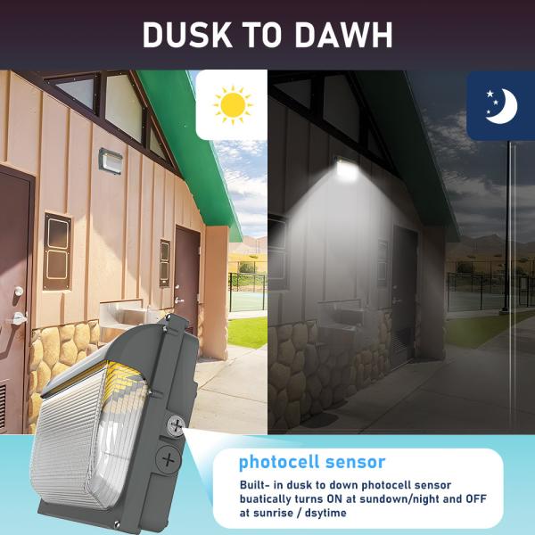 30W LED Wall Light with Photocell Sensor Modern Outside Wall Adjustable 4000K Color Temperature Color Rendering Index Ra 70