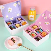 Premium Macaron Box Set 6 Cell French Pastry Packaging Purple And Pink Floral Design