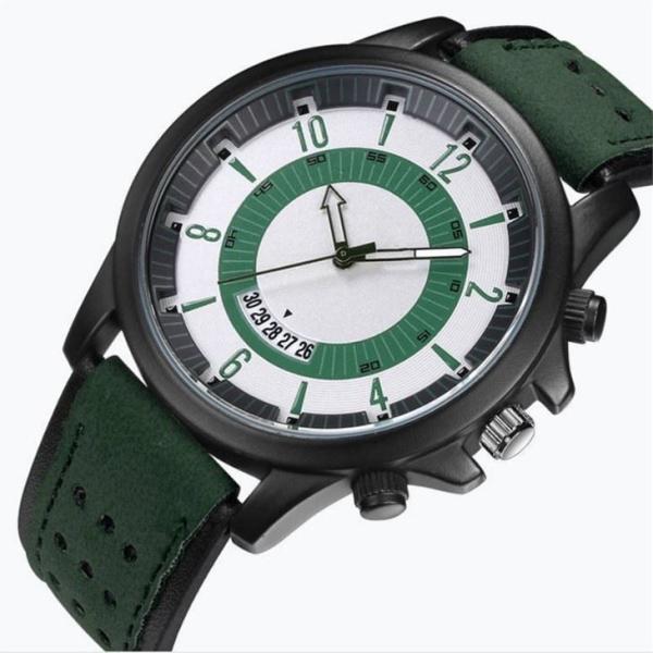 Quartz Movement Large Dial Mens Wrist Watches Black Casual Watches Leather Straps 23cm