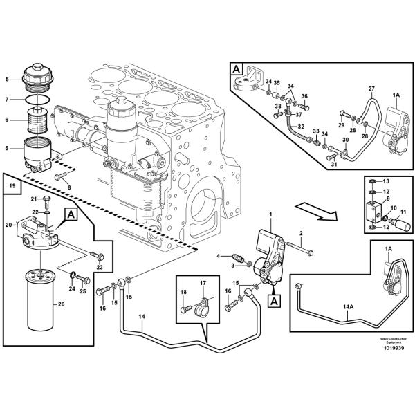 VOE20460811 20460811 Cabezal de filtro Repuestos para excavadora para EC135B EC140B EC160B