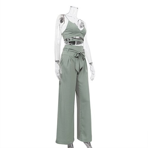 OEM maufactory Summer Women'S Exposed Umbilical Camsy Tops High Waist Wide Leg Pants
