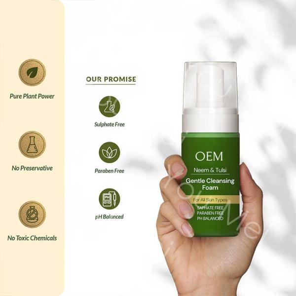 Limpiador facial personalizado vegano de Neem y Tulsi, espuma limpiadora facial con equilibrio de pH