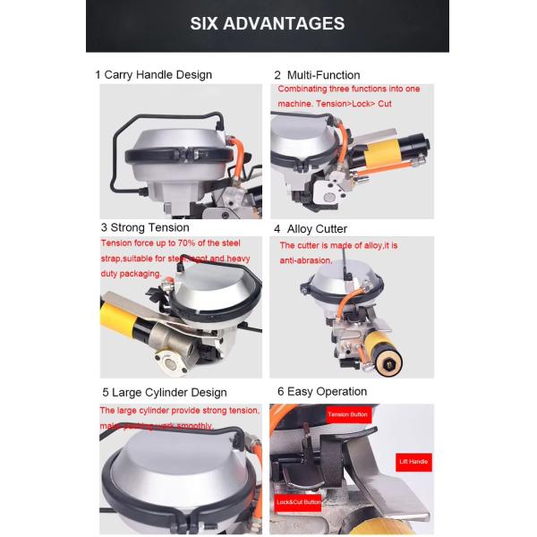 Handheld Combination Pneumatic 16mm 19mm Steel Strap Buckled Strapping Machine with 460*250*160MM Packing Type Wooden Box