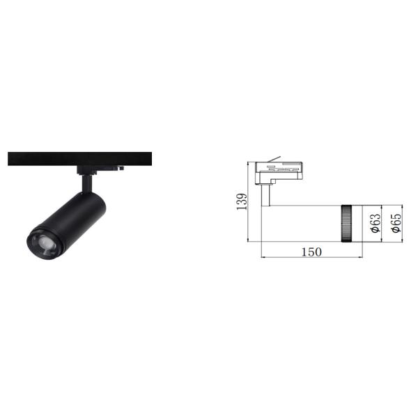 E02 series Integrated Zoomable LED tracklight adjustable 15-55° Dali 1-10V dimmable 6/4 wire 3 phase