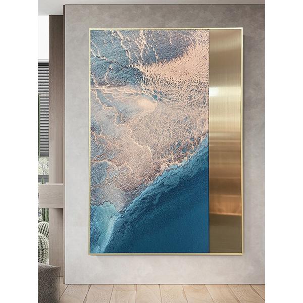 Stainless Steel Sandstone Painting Entryway Hanging Painting For Luxury Spaces