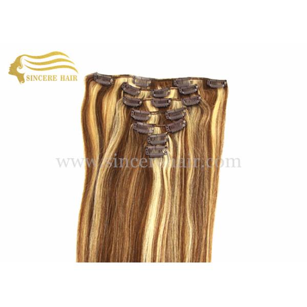 Hot Selling Cheap wholesale prices 18" Inch Piano Colour Silk straight Clip In Remy Human hair Extensions 100 gram For Sale 16 Inch Straight Hair Extensions Clips-in for sale - 40 CM Full Set 7 Pieces of Clips-In Remy Human Hair Wefts on Sale