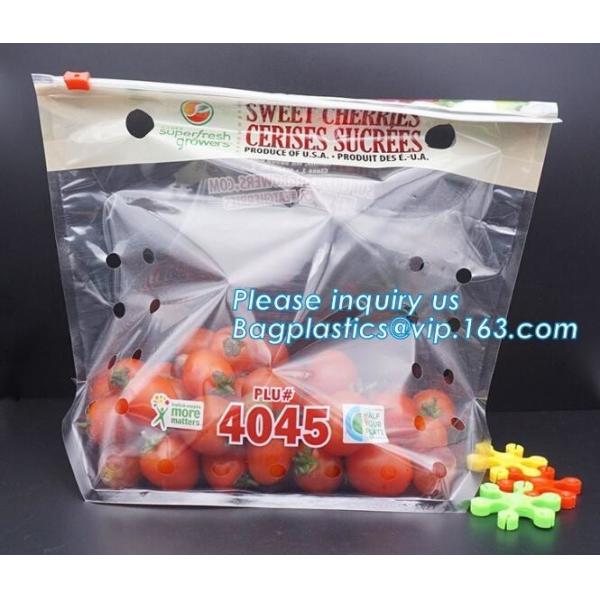 Perforated bag grape bag with air holes, fresh fruit stand up ziplock bag for cherry, OEM zip top Clear BOPP Laminated f