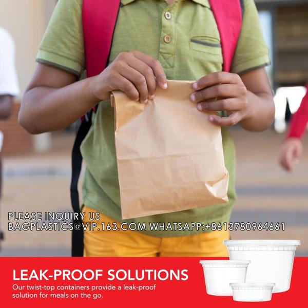 8oz 16oz 24oz 64 oz. Plastic Food Storage Deli Containers with Lids, Ice Cream Bucket & Soup Pail