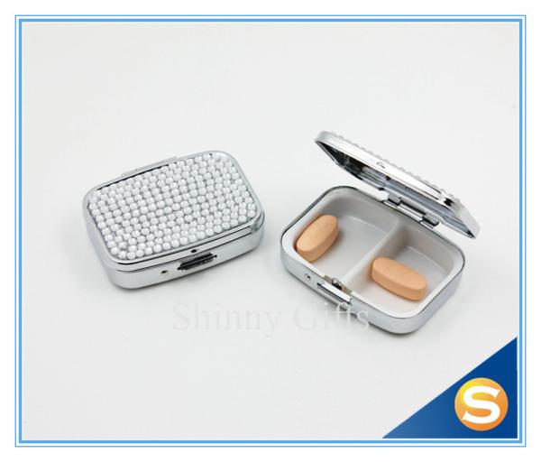 Shinny Gifts Silver Plating Diamond Design Metal Pill Box Traveling Pill Box for Promotional Gifts