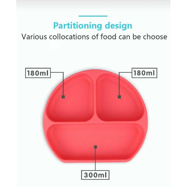 Красная силиконовая детская тарелка неразрывная силиконовая всасывающая разделенная тарелка