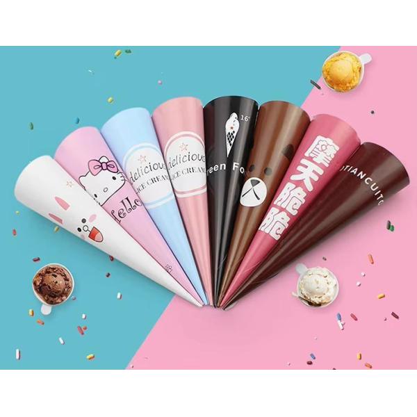 Summer Customized Logo Sleeving Cone Shaped Ice Cream Paper Holder for Food Packaging