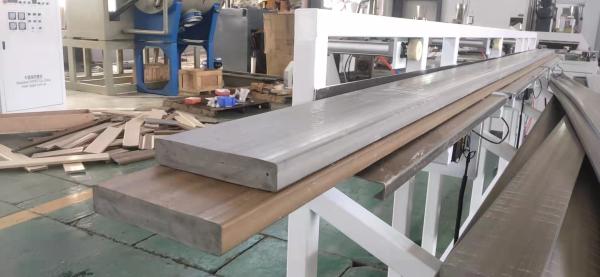 High capacity PVC WPC decking floor extrusion line with laminating film surface treatment with conic twin scerw extruders