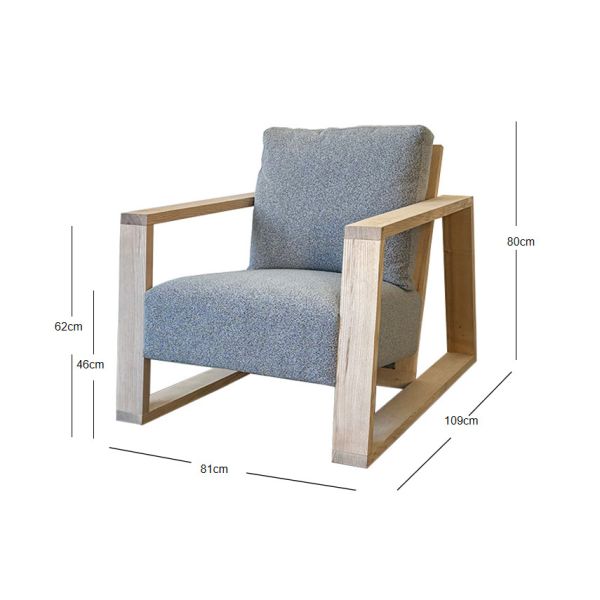 Sillón contemporáneo de madera maciza 81×109×80cm con tapicería de tela gris