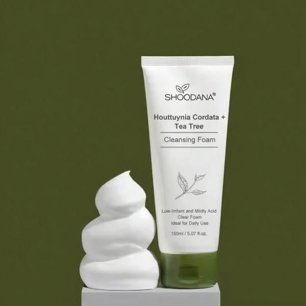 Espuma Limpiadora Personalizada con Logotipo de Houttuynia Cordata con Árbol de Té para Control del Acné y Eliminación de Puntos Negros, Limpiador Facial Suavemente Ácido