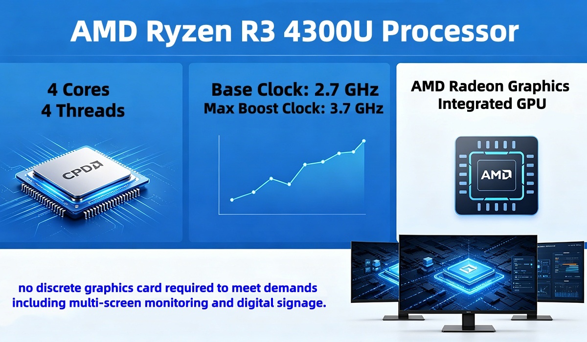 AMD Ryzen R3 4300U Processor Mini Pc With 1 RJ45 Gigabit Ethernet Port 2 HD-MI 1 Type-C For Home Entertainment Business Office And Gaming