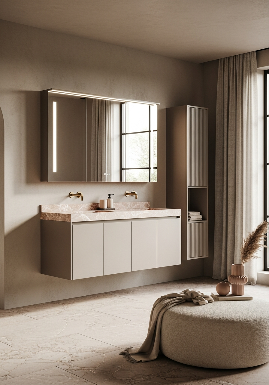 Taupe Silk Fluted Vanity Cabinet in 304 Stainless Steel