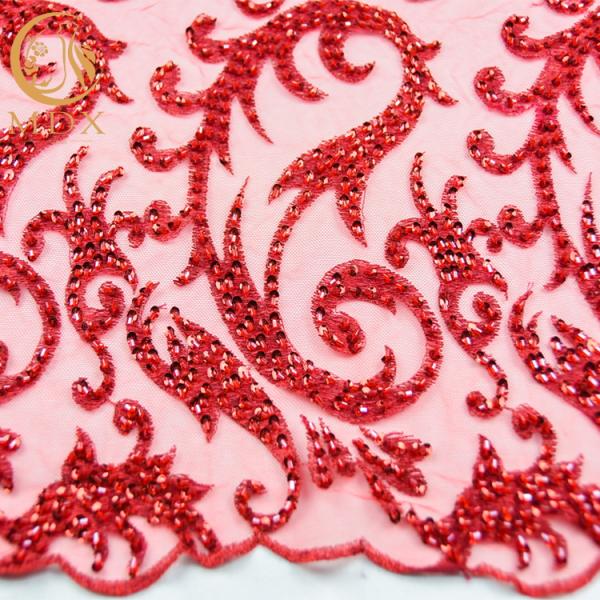 Soft Mesh Beaded Lace Fabric 3D Black Embroidered Lace Fabric 1 Yard