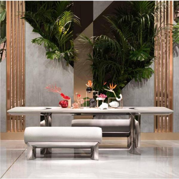 Modern 6 Seater Marble Live Edge Dining Set Glass Contemporary Luxury Dining Table
