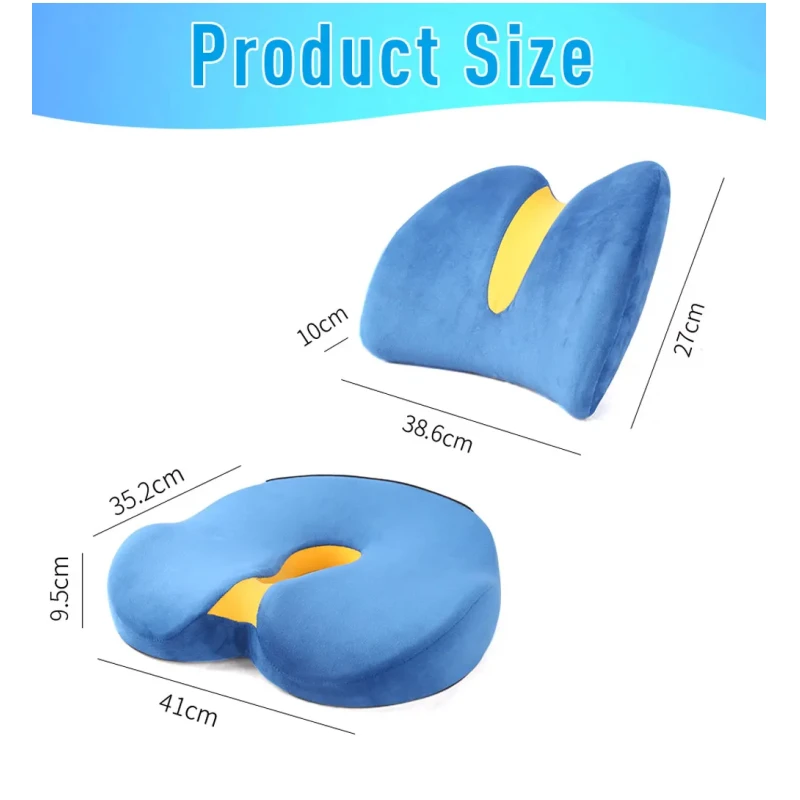 2 in 1 Memory Foam Seat Cushion with Back Support Cushion 35.2X41X9.5cm / 38.6x27x10cm