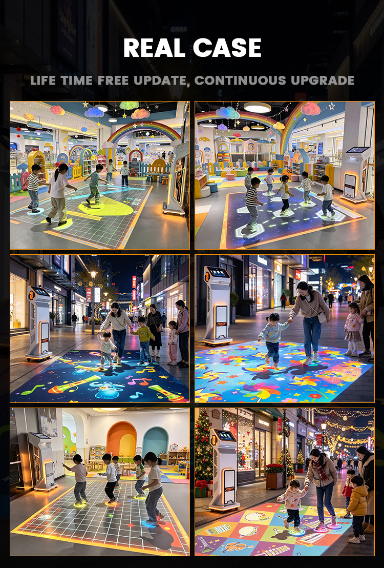 Radar Sensing Interactive Floor Projection Game Machine with Caster Wheels and 4100 Lumens Mobile Interactive Floor Projector