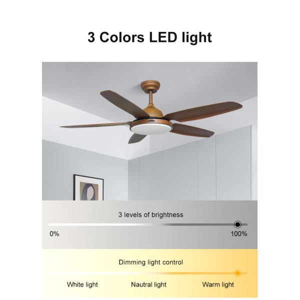 100% Motor de cobre 52 polegadas 1320cm Economia de energia 5 lâmina LED ventilador de teto para sala de aula