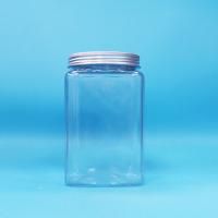 Pot à nouilles et bonbons carré transparent en plastique PET sans BPA et bouchon à vis en aluminium